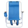 Folding Beach Chair Set of 2 for Adults, 4 Position Portable Backpack Foldable Camping Chair with Headrest Cup Holder and Wooden Armrests, Blue