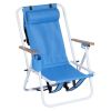 Folding Beach Chair Set of 2 for Adults, 4 Position Portable Backpack Foldable Camping Chair with Headrest Cup Holder and Wooden Armrests, Blue