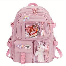 Women's Travel Backpack Women's Multi-Pocket Waterproof College School Bag Transparent Bag Large Capacity Laptop Backpack Reinforcement (Color: pink)