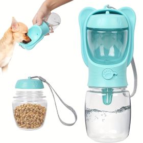 2 In 1 Dog Water Bottle, Leak Proof Portable Pet Water Bottle With Food Container, Outdoor Portable Water Dispenser For Dog, Puppy Supply For Walking (Color: Green, size: 350ml)