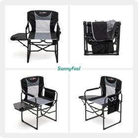 Camping Directors Chair, Heavy Duty,Oversized Portable Folding Chair with Side Table, Pocket for Beach, Fishing,Trip,Picnic,Lawn (Color: Black)