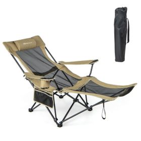 Camping Lounge Chair with Detachable Footrest Adjustable Backrest (Color: Khaki)