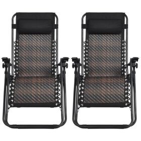 2 Pieces Folding Patio Rattan Zero Gravity Lounge Chair (Color: Brown)