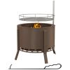 Outsunny 2-in-1 Smokeless Fire Pit, BBQ Grill, 19" Portable Wood Burning Firepit with Cooking Grate and Poker