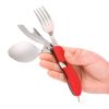 4 In 1 Outdoor Tableware Set Camping Cooking Supplies Stainless Steel Spoon Portable Fork Knife Multifunction Folding Portable Pocket Kits Bottle Open